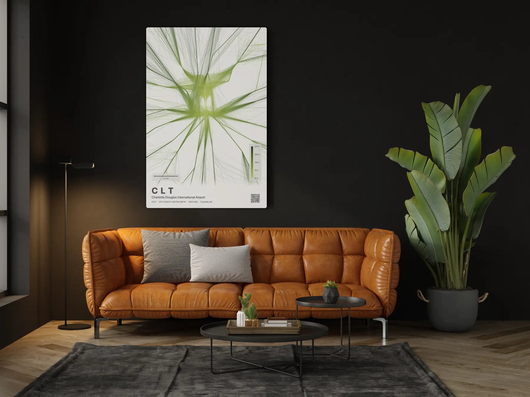 CLT flight path print — Citrus theme · Light in living-room setting [hotspot:46]