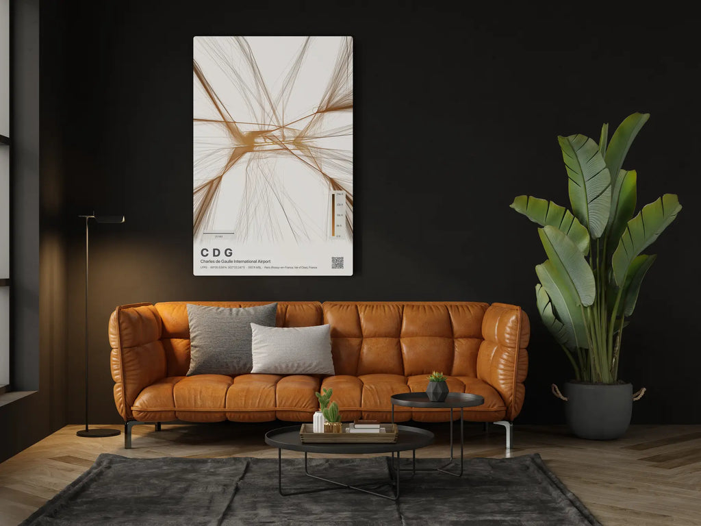 CDG flight path print — Solana theme · Light in living-room setting [hotspot:46]