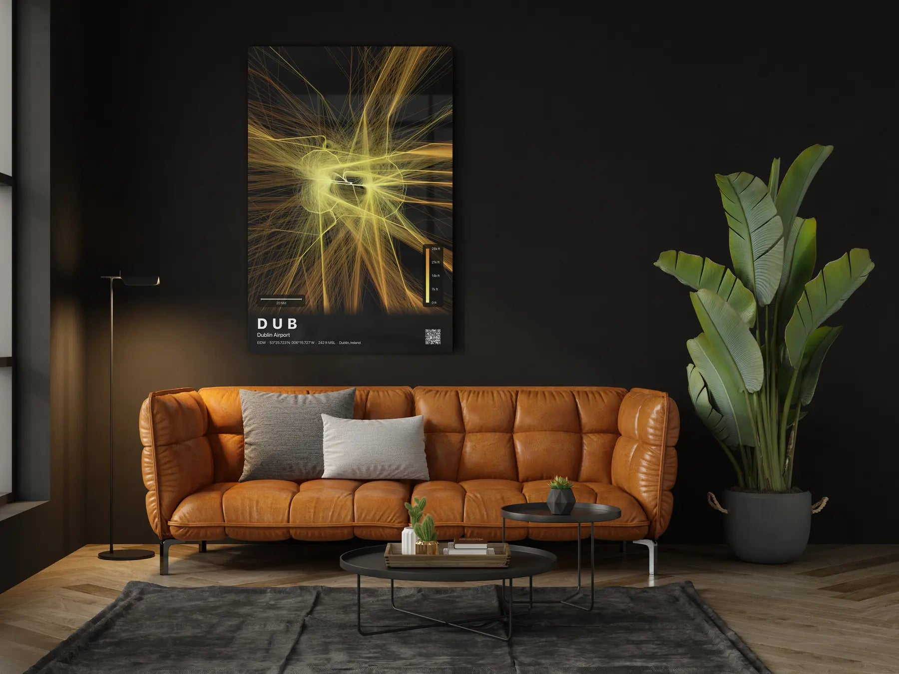 DUB flight path print — Solana theme · Dark in living-room setting [hotspot:46]