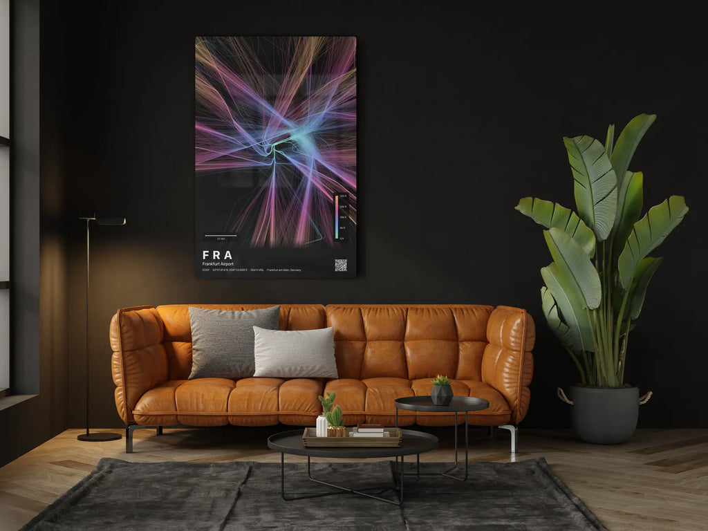 FRA flight path print — Aurora theme · Dark in living-room setting [hotspot:46]