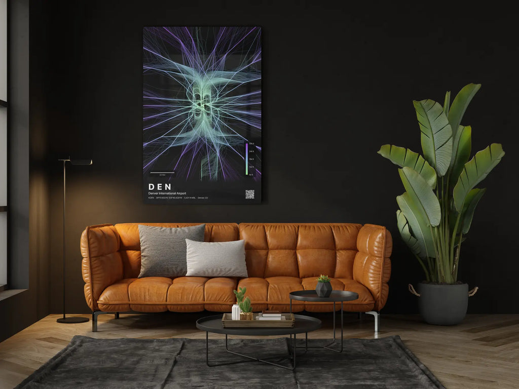 DEN flight path print — Prism theme · Dark in living-room setting [hotspot:46]