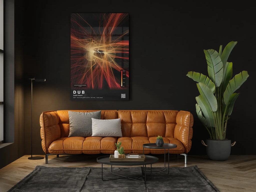 DUB flight path print — Inferno theme · Dark in living-room setting [hotspot:46]