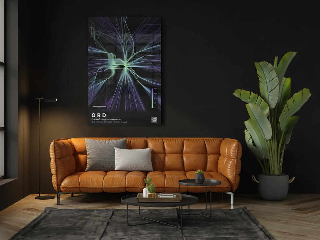 ORD flight path print — Prism theme · Dark in living-room setting [hotspot:46]