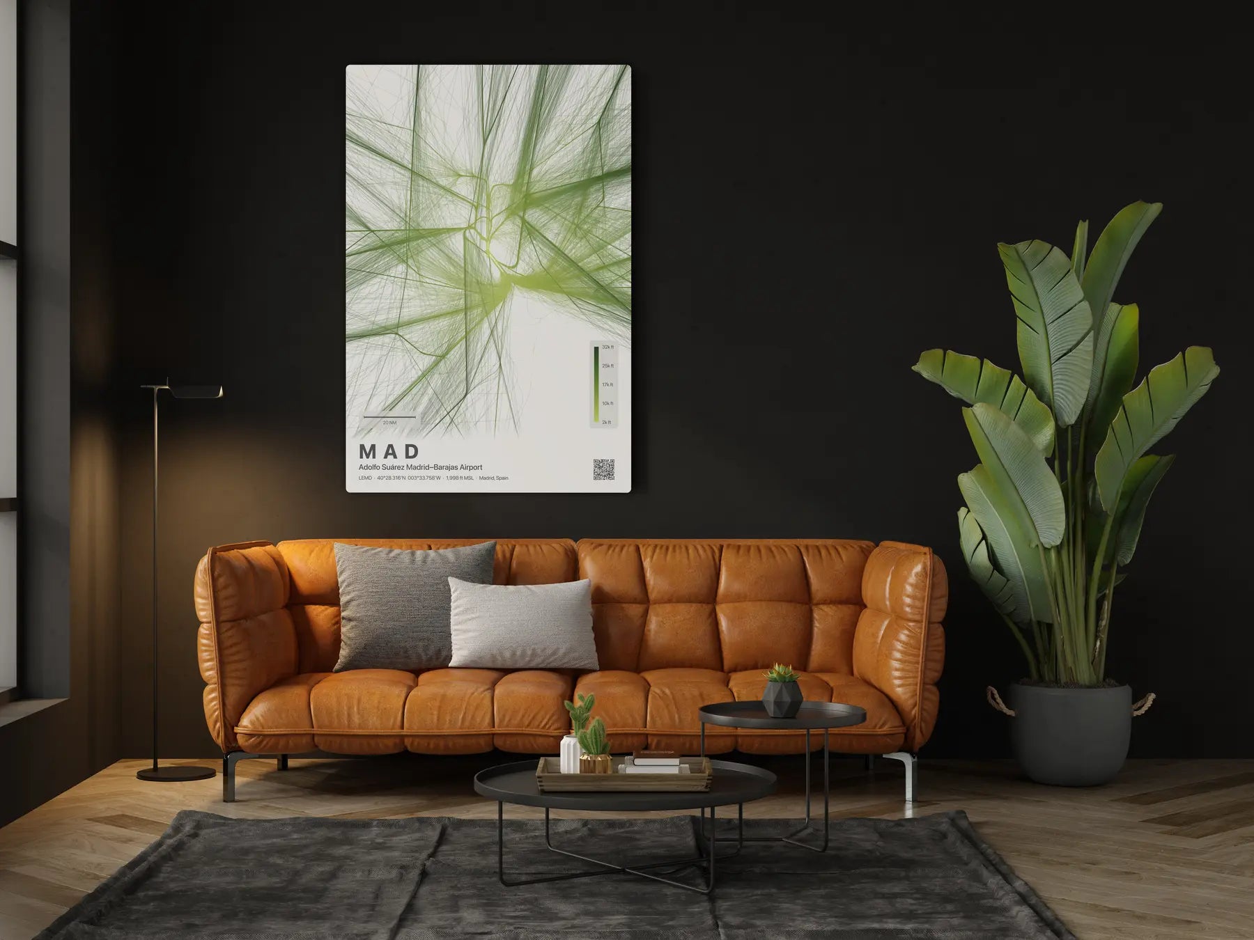 MAD flight path print — Citrus theme · Light in living-room setting [hotspot:46]