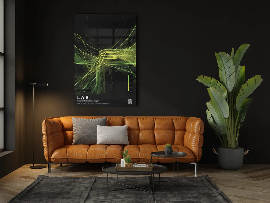 LAS flight path print — Citrus theme · Dark in living-room setting [hotspot:46]