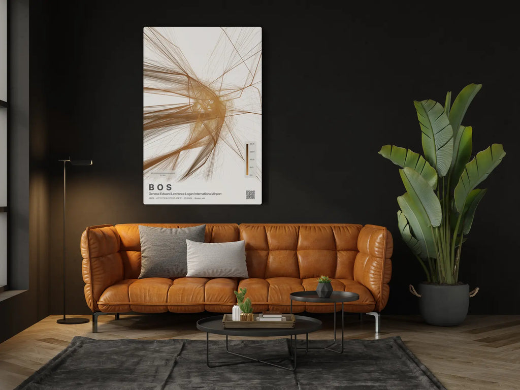 BOS flight path print — Solana theme · Light in living-room setting [hotspot:46]