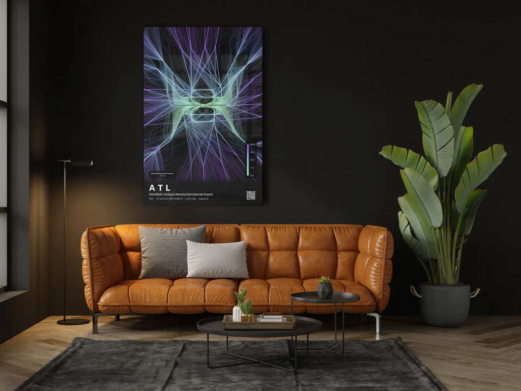 ATL flight path print — Prism theme · Dark in living-room setting [hotspot:46]