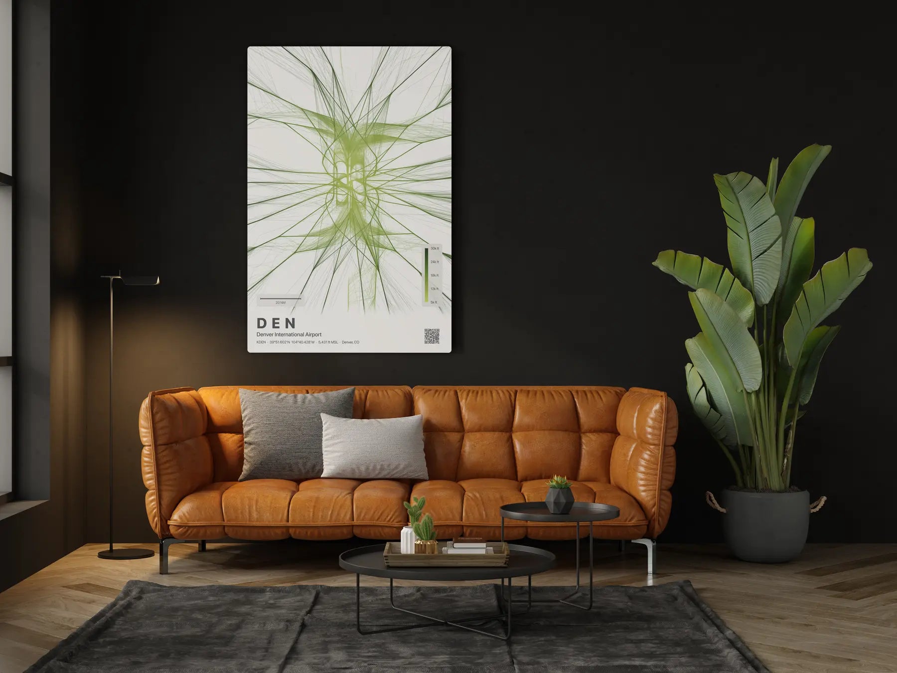 DEN flight path print — Citrus theme · Light in living-room setting [hotspot:46]