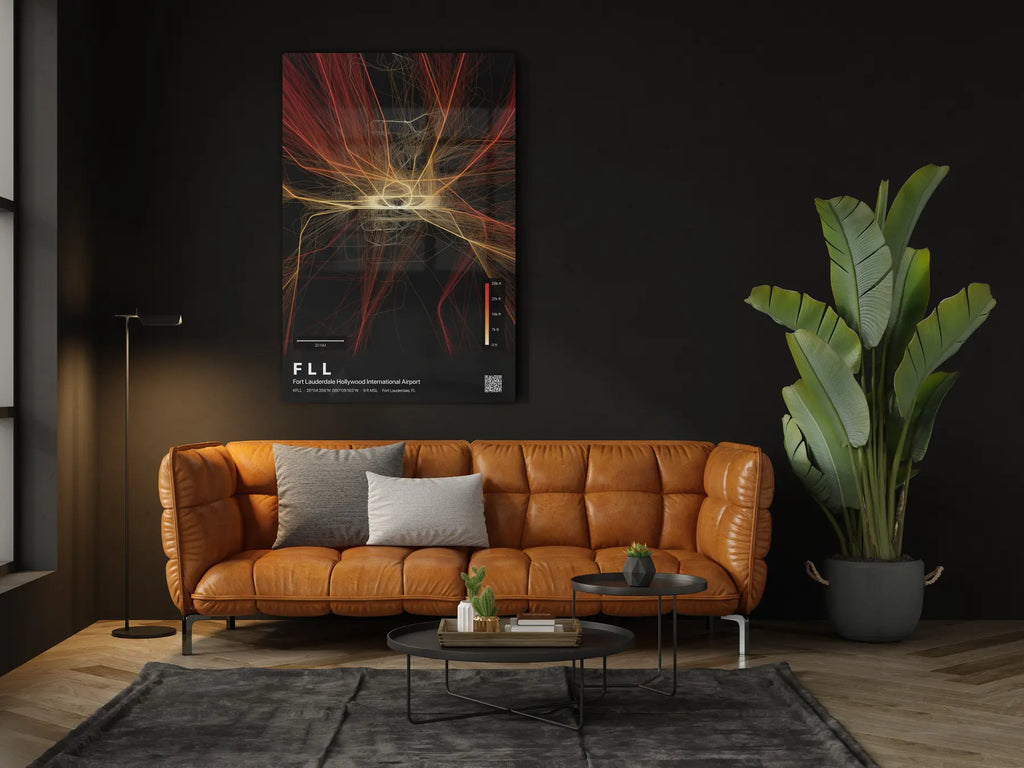 FLL flight path print — Inferno theme · Dark in living-room setting [hotspot:46]