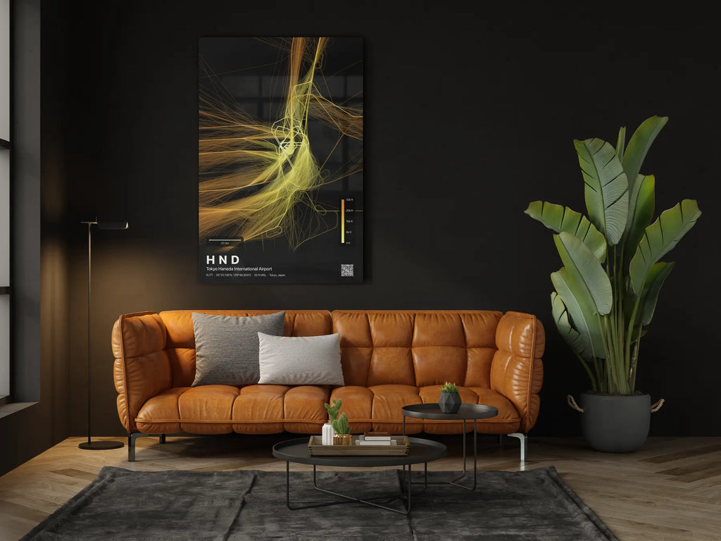 HND flight path print — Solana theme · Dark in living-room setting [hotspot:46]