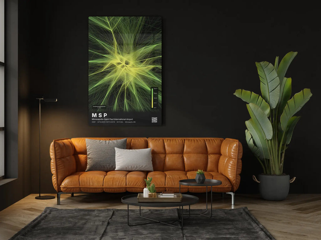 MSP flight path print — Citrus theme · Dark in living-room setting [hotspot:46]