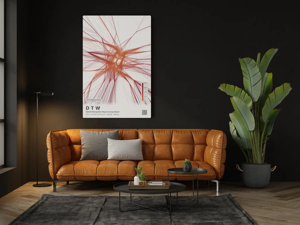 DTW flight path print — Inferno theme · Light in living-room setting [hotspot:46]
