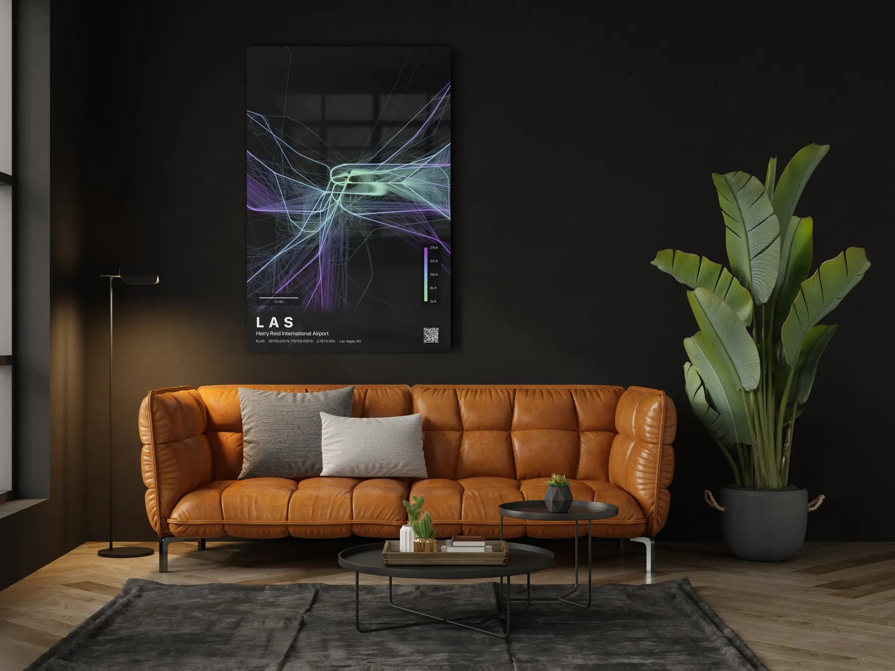 LAS flight path print — Prism theme · Dark in living-room setting [hotspot:46]