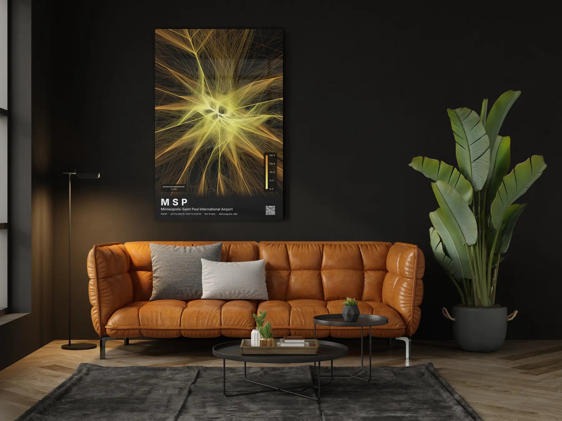MSP flight path print — Solana theme · Dark in living-room setting [hotspot:46]