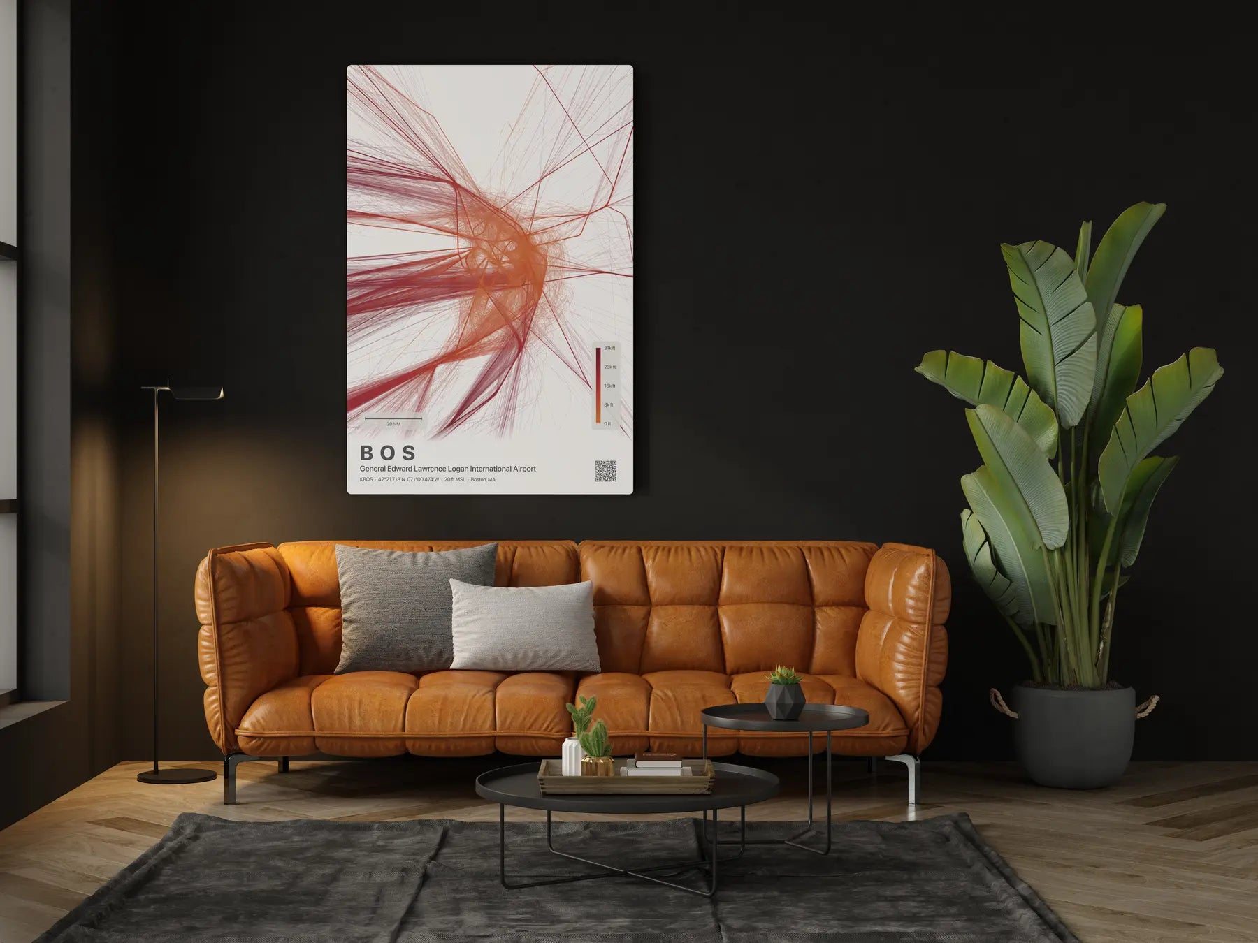 BOS flight path print — Inferno theme · Light in living-room setting [hotspot:46]