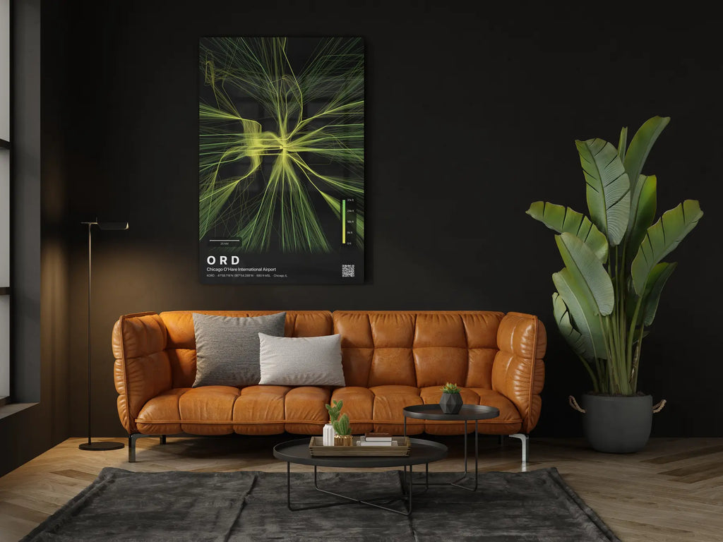 ORD flight path print — Citrus theme · Dark in living-room setting [hotspot:46]