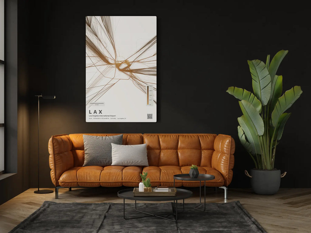 LAX flight path print — Solana theme · Light in living-room setting [hotspot:46]