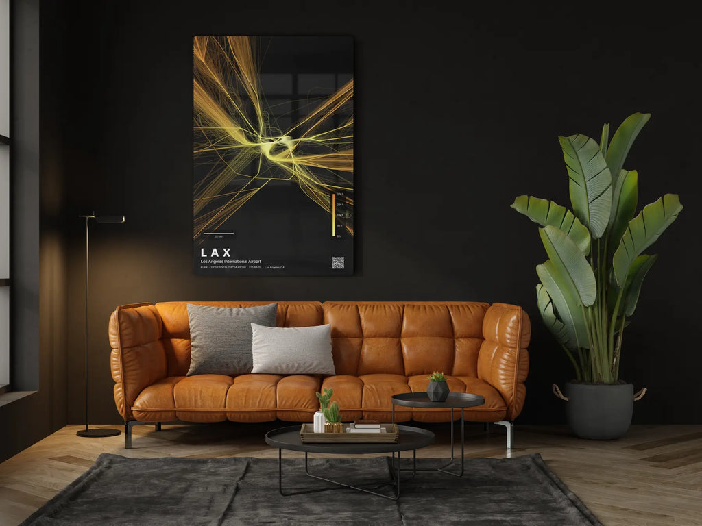 LAX flight path print — Solana theme · Dark in living-room setting [hotspot:46]
