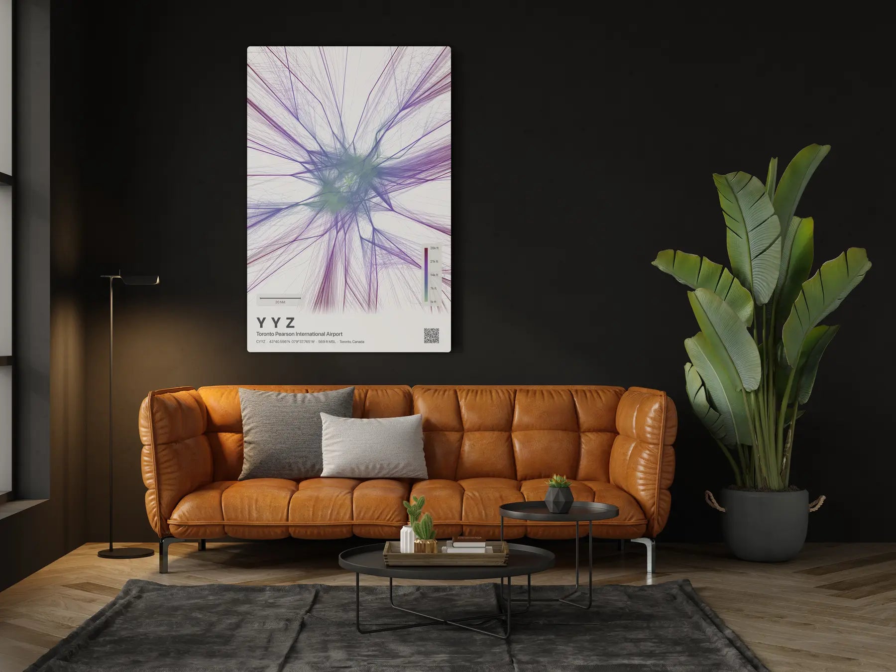 YYZ flight path print — Prism theme · Light in living-room setting [hotspot:46]