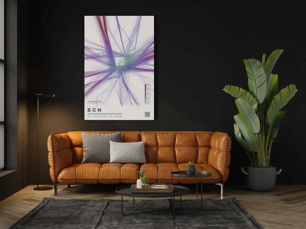 BCN flight path print — Prism theme · Light in living-room setting [hotspot:46]