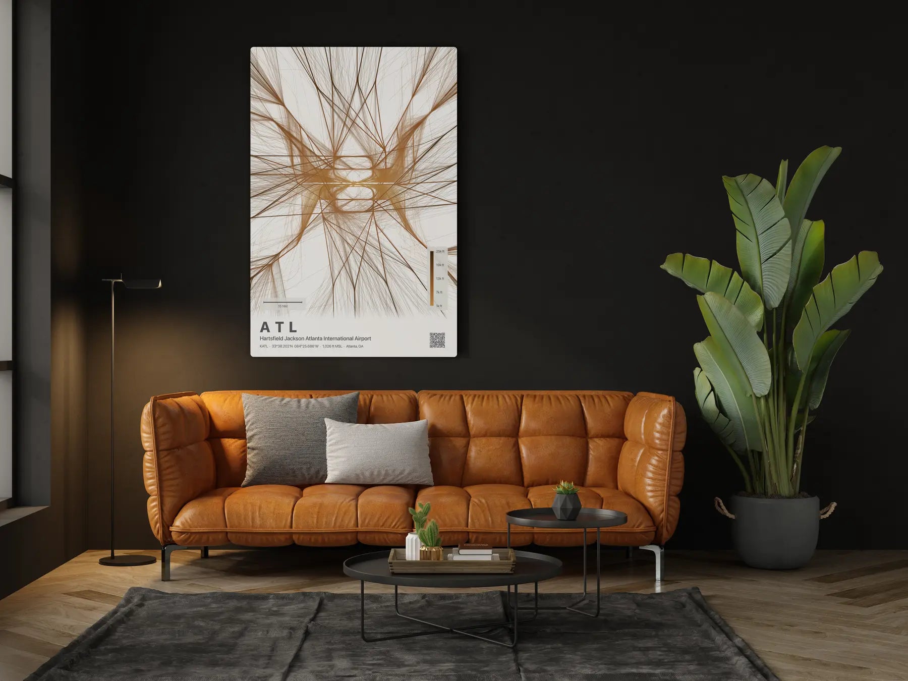 ATL flight path print — Solana theme · Light in living-room setting [hotspot:46]