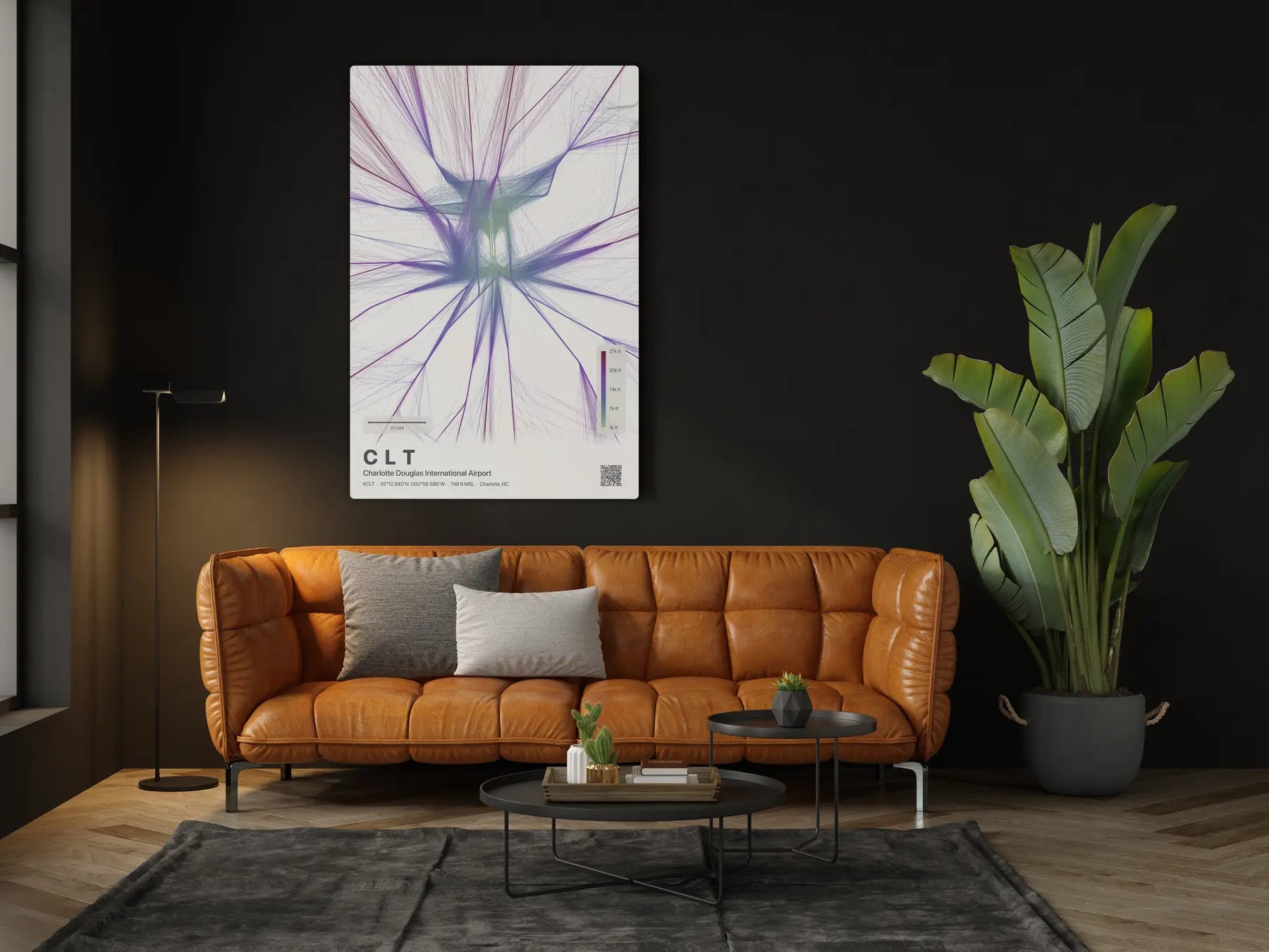 CLT flight path print — Prism theme · Light in living-room setting [hotspot:46]