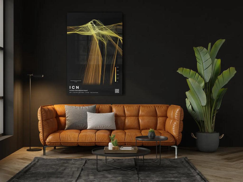 ICN flight path print — Solana theme · Dark in living-room setting [hotspot:46]
