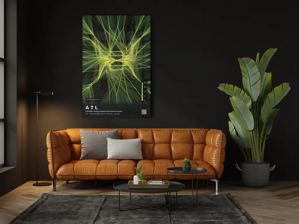 ATL flight path print — Citrus theme · Dark in living-room setting [hotspot:46]