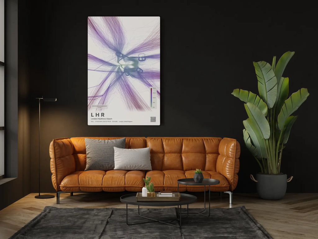 LHR flight path print — Prism theme · Light in living-room setting [hotspot:46]