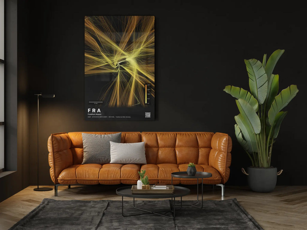 FRA flight path print — Solana theme · Dark in living-room setting [hotspot:46]