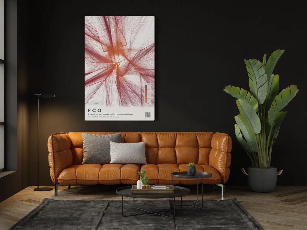 FCO flight path print — Inferno theme · Light in living-room setting [hotspot:46]