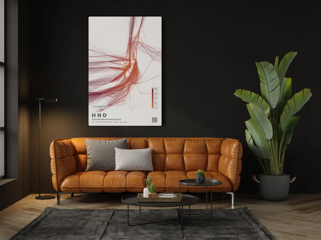 HND flight path print — Inferno theme · Light in living-room setting [hotspot:46]