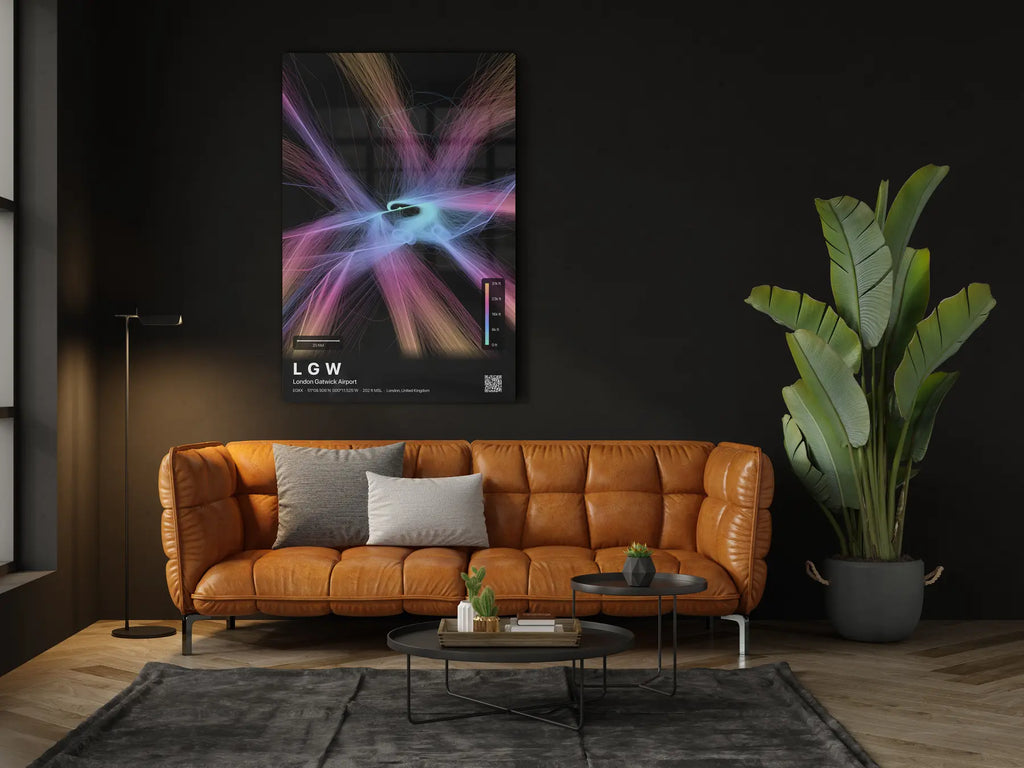 LGW flight path print — Aurora theme · Dark in living-room setting [hotspot:46]
