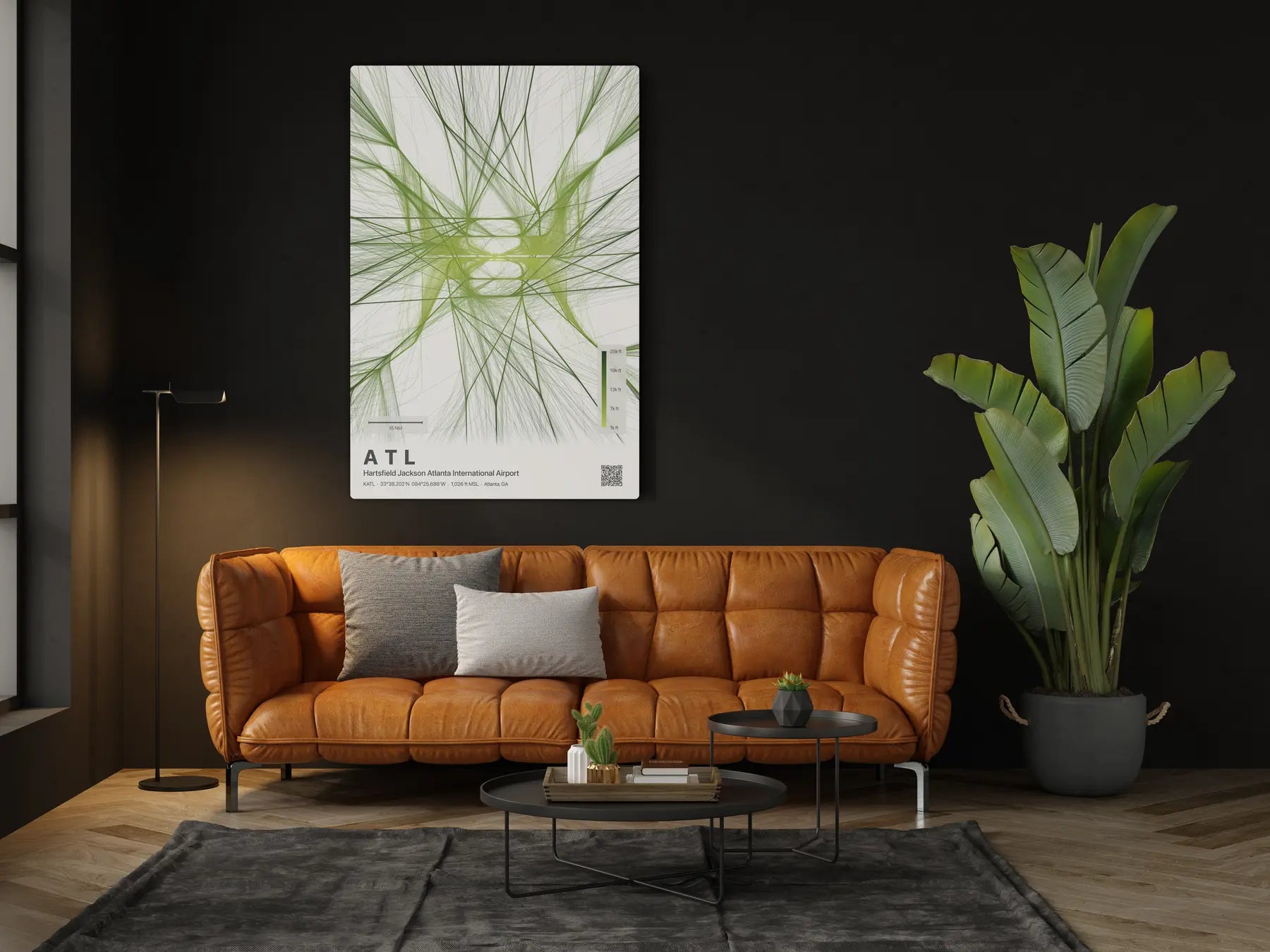 ATL flight path print — Citrus theme · Light in living-room setting [hotspot:46]