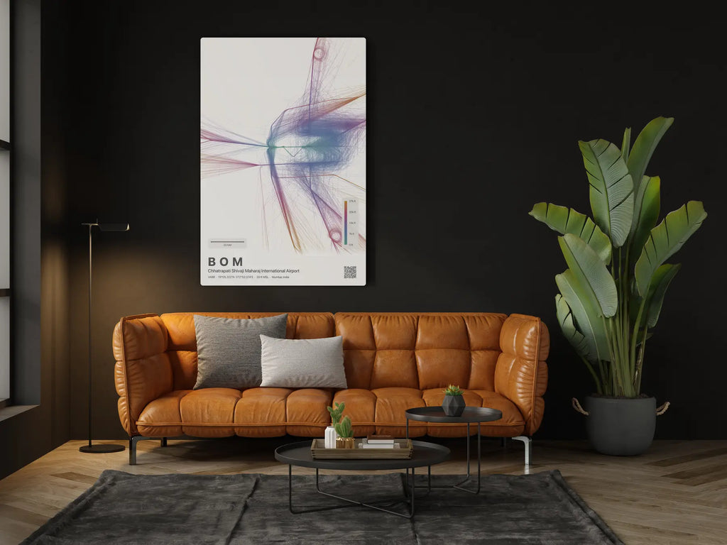 BOM flight path print — Aurora theme · Light in living-room setting [hotspot:46]