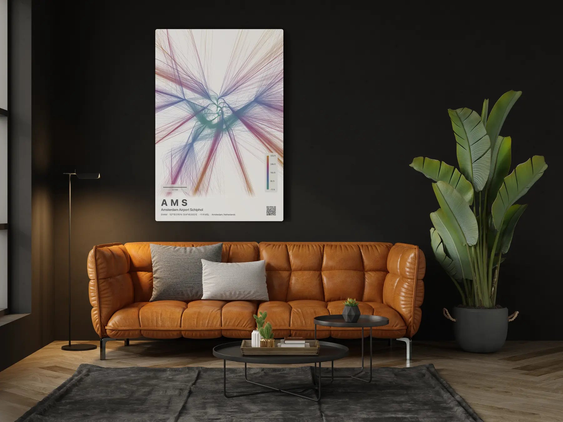 AMS flight path print — Aurora theme · Light in living-room setting [hotspot:46]