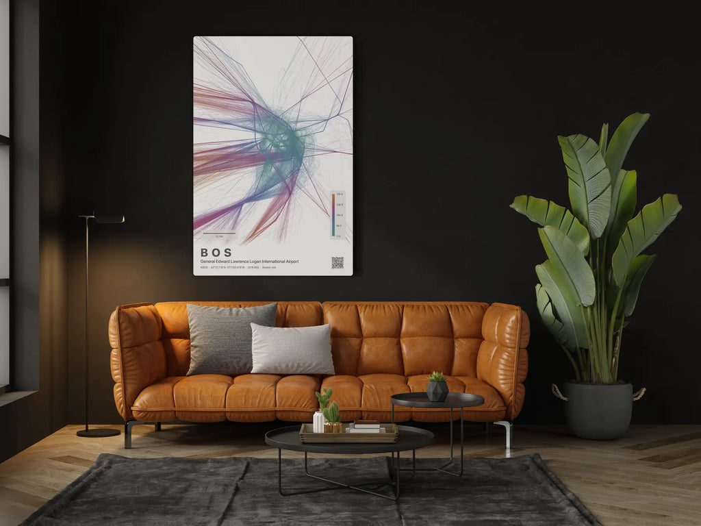 BOS flight path print — Aurora theme · Light in living-room setting [hotspot:46]