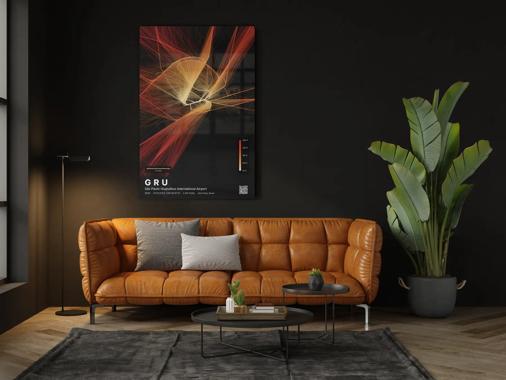 GRU flight path print — Inferno theme · Dark in living-room setting [hotspot:46]