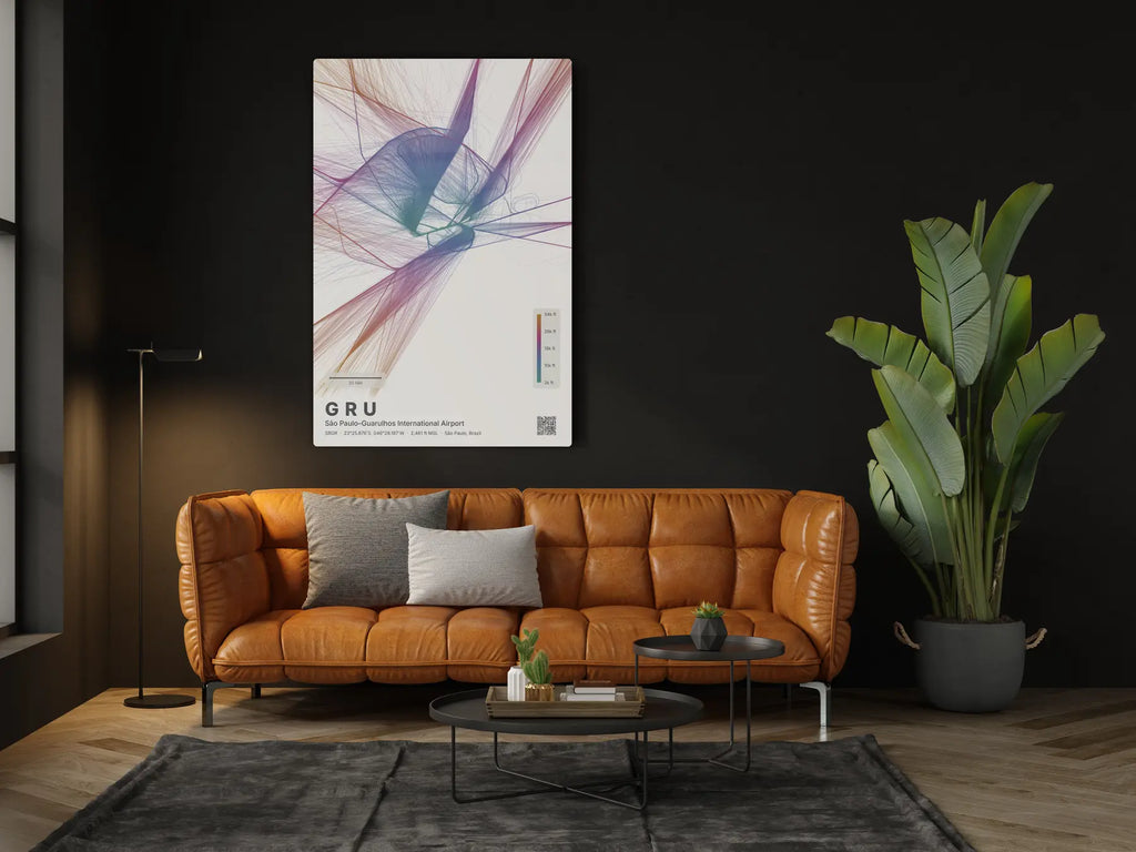 GRU flight path print — Aurora theme · Light in living-room setting [hotspot:46]
