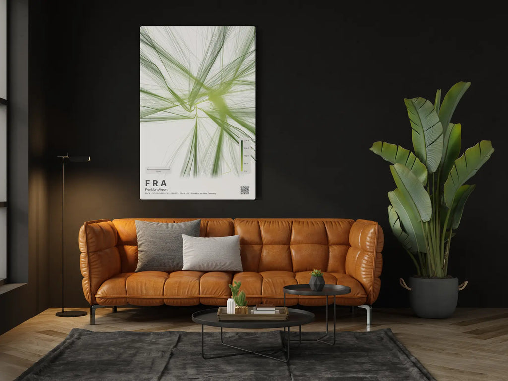 FRA flight path print — Citrus theme · Light in living-room setting [hotspot:46]