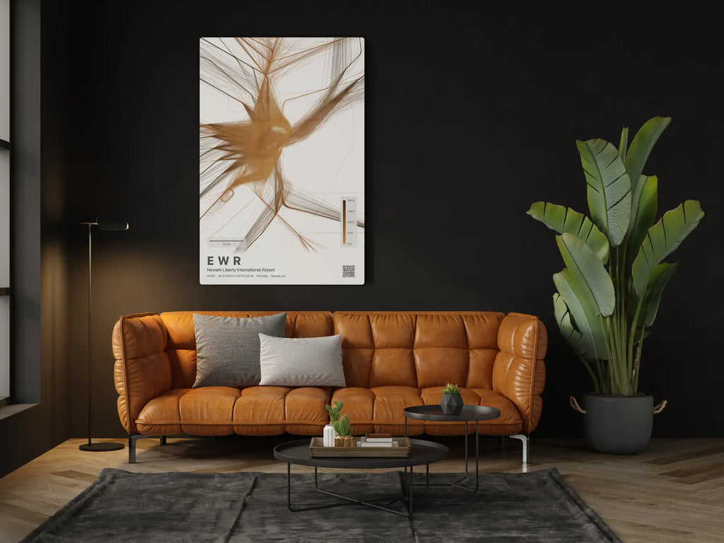 EWR flight path print — Solana theme · Light in living-room setting [hotspot:46]
