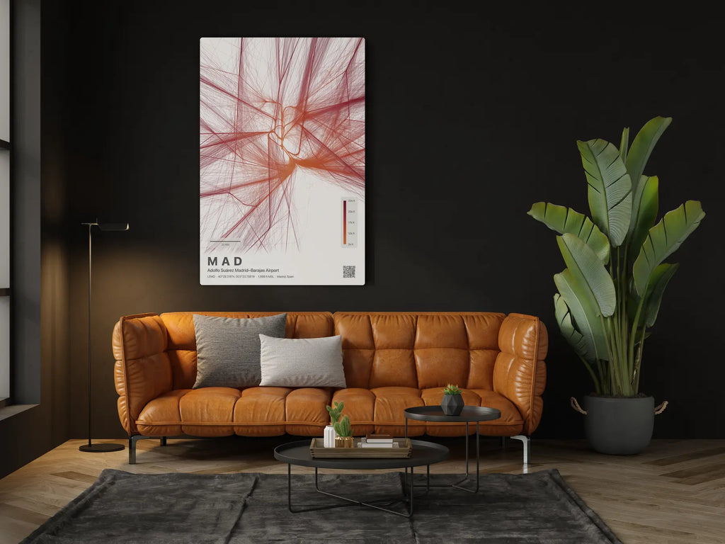 MAD flight path print — Inferno theme · Light in living-room setting [hotspot:46]