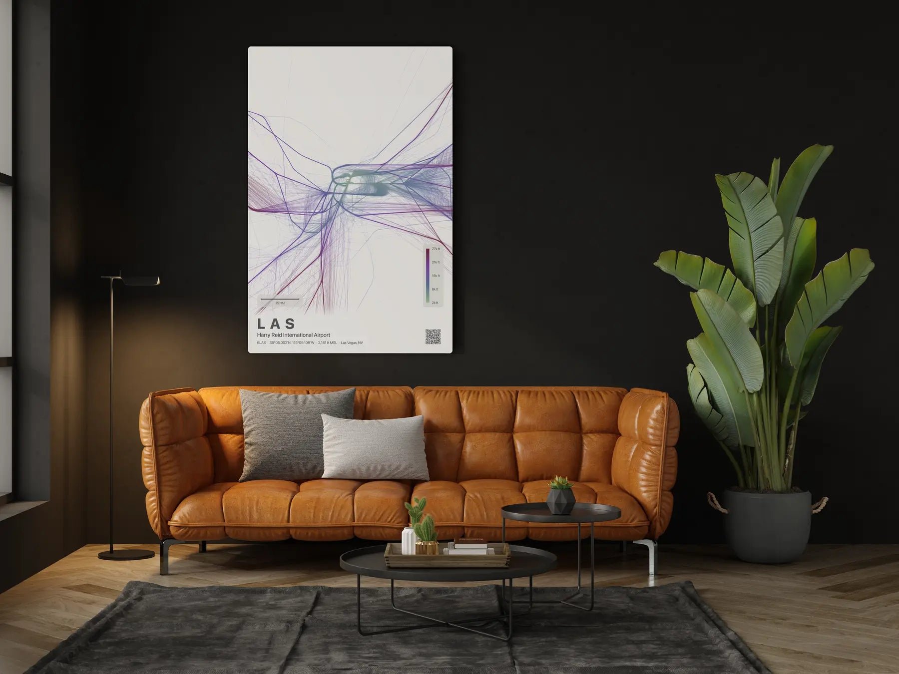 LAS flight path print — Prism theme · Light in living-room setting [hotspot:46]