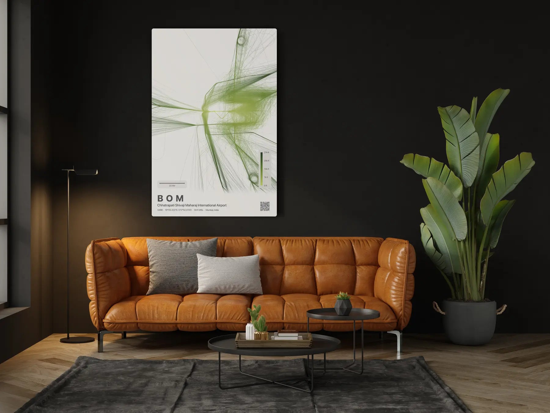 BOM flight path print — Citrus theme · Light in living-room setting [hotspot:46]