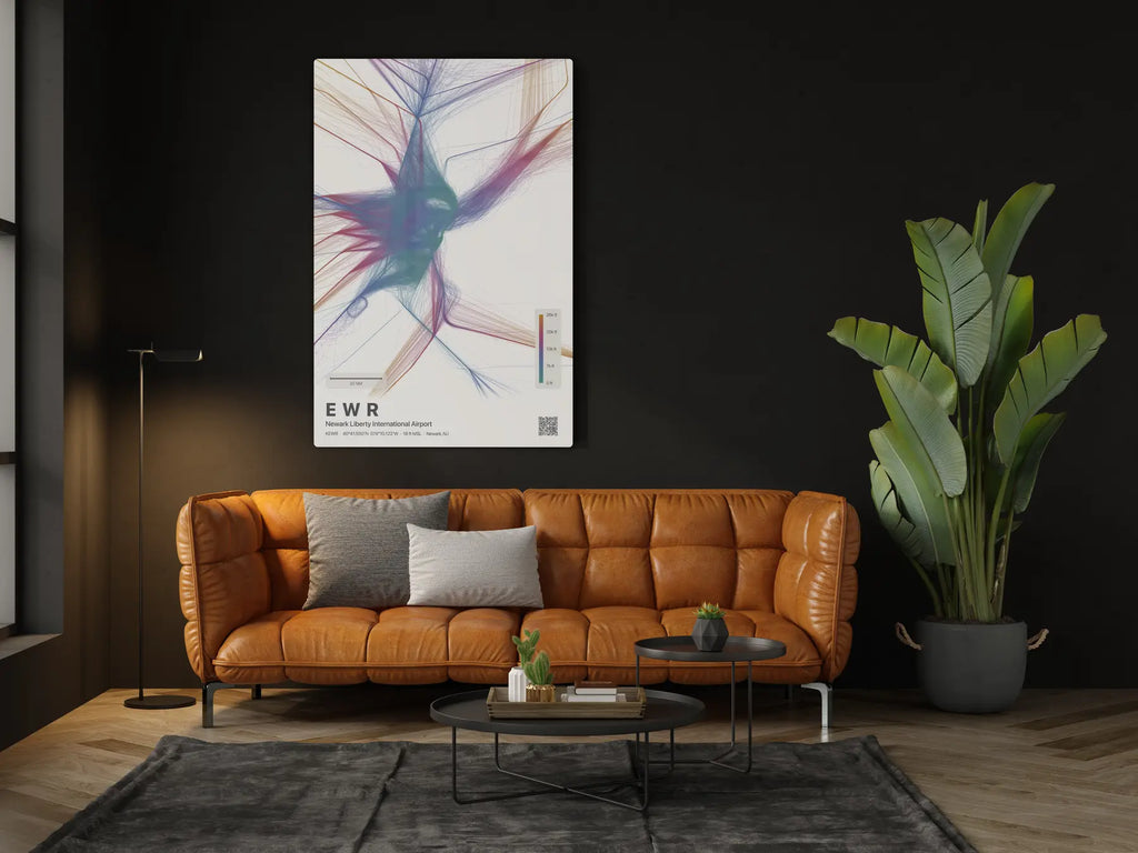 EWR flight path print — Aurora theme · Light in living-room setting [hotspot:46]