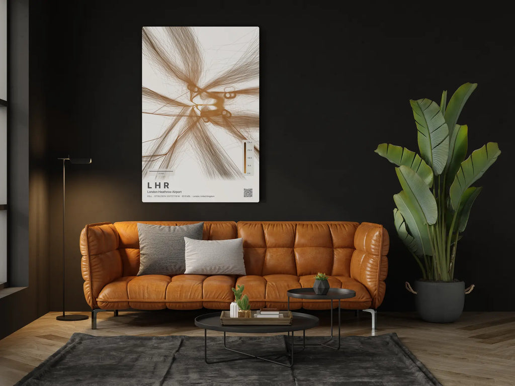 LHR flight path print — Solana theme · Light in living-room setting [hotspot:46]