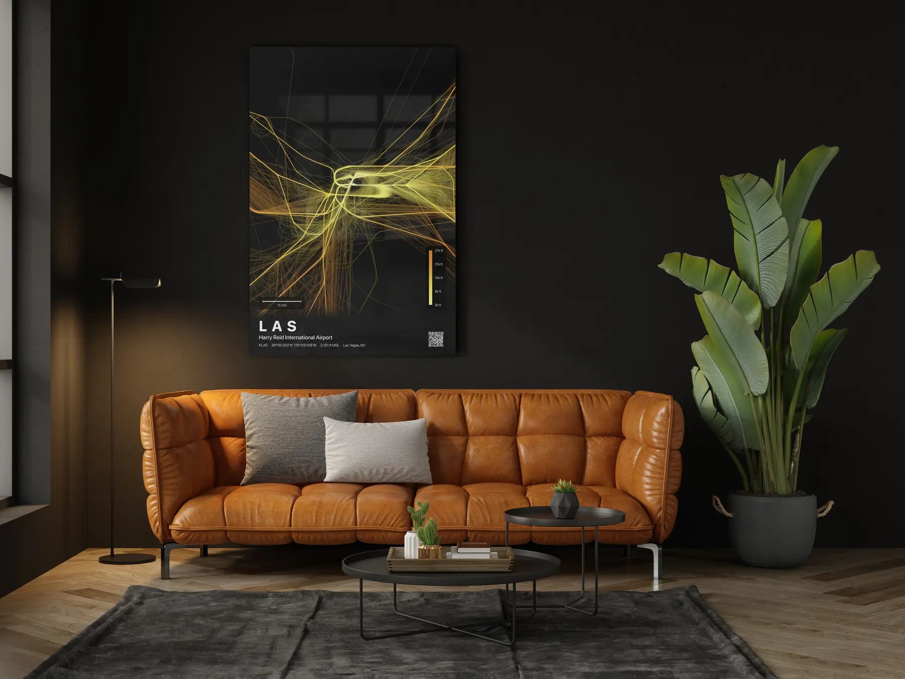 LAS flight path print — Solana theme · Dark in living-room setting [hotspot:46]