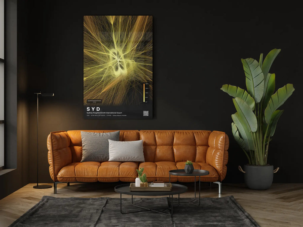 SYD flight path print — Solana theme · Dark in living-room setting [hotspot:46]