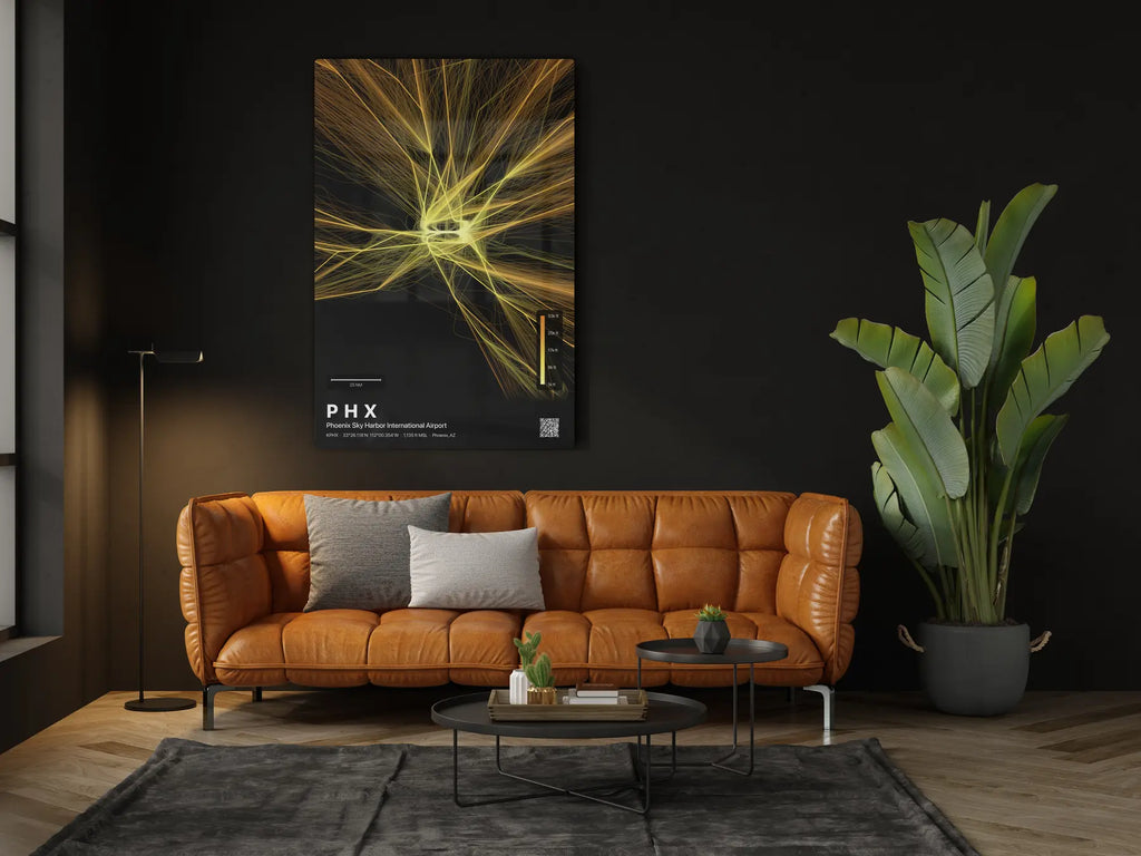 PHX flight path print — Solana theme · Dark in living-room setting [hotspot:46]