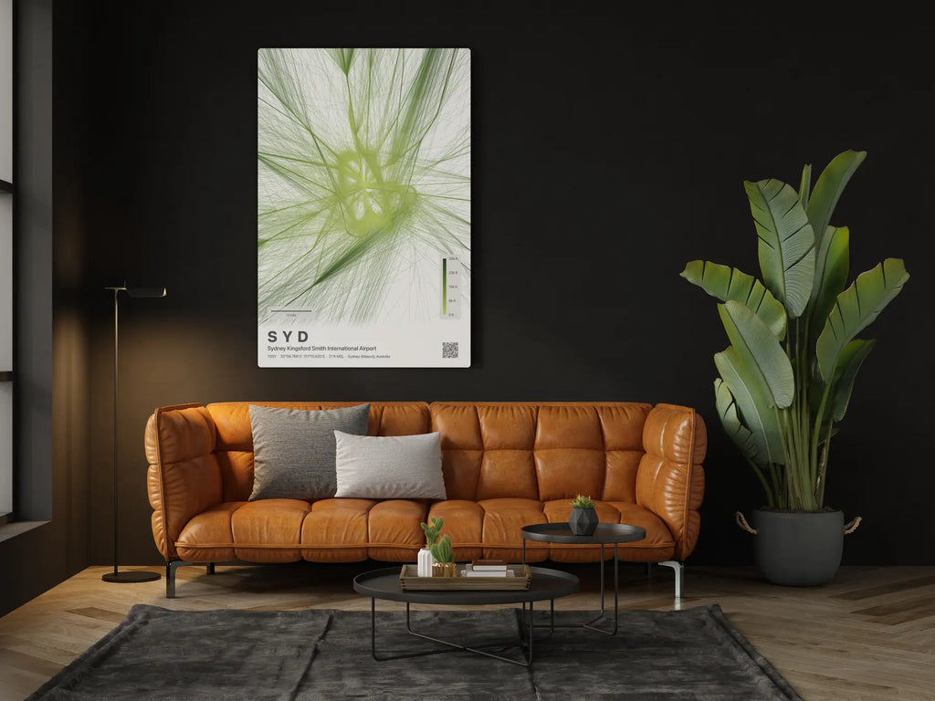 SYD flight path print — Citrus theme · Light in living-room setting [hotspot:46]